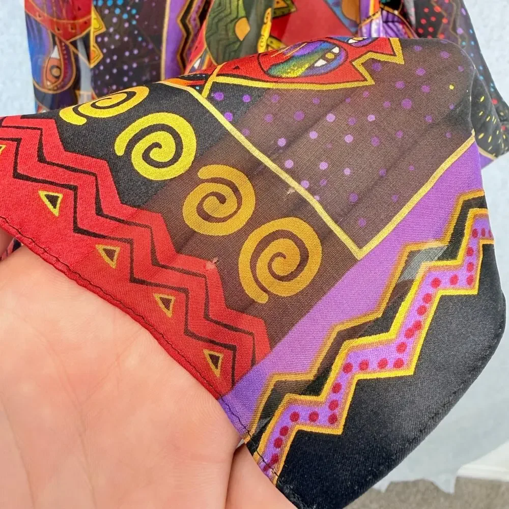 Sun N Sand 100% Silk Long Scarf Colorful Abstract Cat Print Multicolor 55 x 11